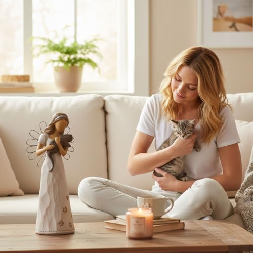 NAN ZAI NAN FANG Cat Angel Memorial Statue Friendship Gift for Cat Lover | Women 6.7"Pet Loss Sympathy Remembrance Bereavement Gifts Resin Sculpted Hand-Painted Figure - style: Angle with Cat
