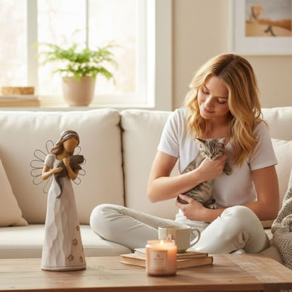 NAN ZAI NAN FANG Cat Angel Memorial Statue Friendship Gift for Cat Lover | Women 6.7"Pet Loss Sympathy Remembrance Bereavement Gifts Resin Sculpted Hand-Painted Figure - style: Angle with Cat