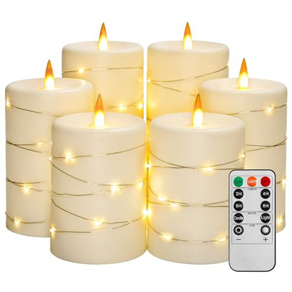 Upinmz 6 Pack Flameless LED Pillar Candles, Battery Operated Flickering Plastic Candles with Remote & Timer, Set for Home, Wedding & Holiday Ambience, Ivory White - size: Ivory-Acrylic-6 Pack