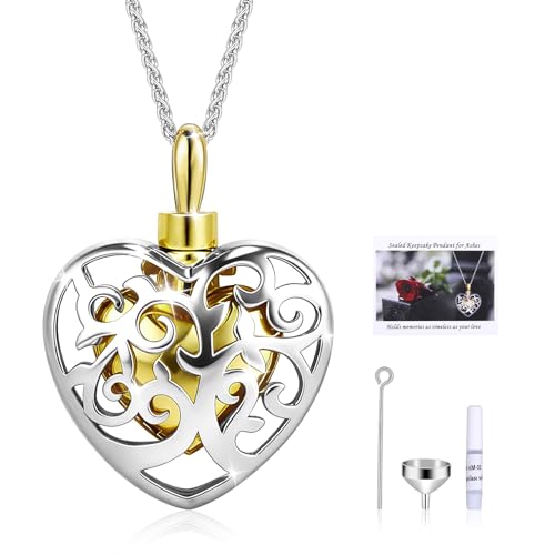 Urn Necklaces for Ashes - 18K & 24K Memorial Pendant & Cremation Jewelry for Human Ashes - Keepsake Necklace for Women to Hold Ashes of Loved Ones with Funnel Filler - color: Gold