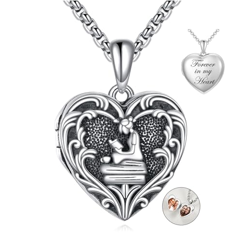 Personalized Heart Locket Necklace 925 Sterling Silver That Holds Pictures Photo Keep Someone Near to You Custom Lockets Necklaces Letters Engraving for His Her - style: Book Lover locket+photo+text