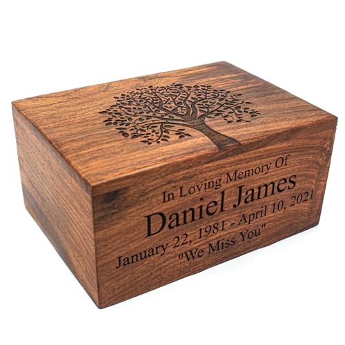 Personalized Rosewood Wooden Cremation Urn for Human or Pet Ashes, Brown, Tree - 01, Medium (120 lbs), Funeral Urn - size: Medium (120 lbs)