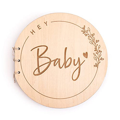 Hey Baby Wood Baby Shower Guest Book Alternatives for Boy or Girl, Rustic Baby Shower Guest Sign In Book, Keepsakes for Baby Shower, Gift for New Parents and Expecting Mothers - style: Hey Baby Design 2