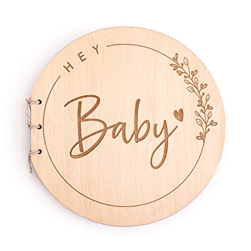 Hey Baby Wood Baby Shower Guest Book Alternatives for Boy or Girl, Rustic Baby Shower Guest Sign In Book, Keepsakes for Baby Shower, Gift for New Parents and Expecting Mothers - style: Hey Baby Design 2