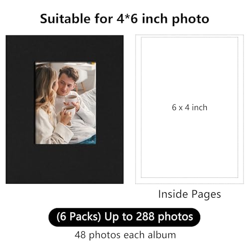 Small 4x6 Photo Album 24 Pockets Linen Cover Black 6 Pack - color: Black, size: 24 Pockets 6 Pack