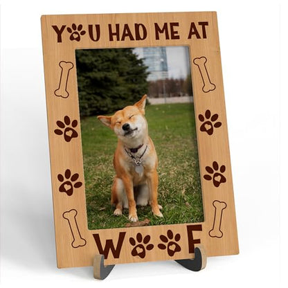 Dog Picture Frame, You Had Me At Woof - Wooden Tabletop Photo Frame With Stand, Dog Lover Gifts, Best Dog Ever Gifts, Pet Memorial Gifts, New Puppy Gifts, A22 - color: Rustic