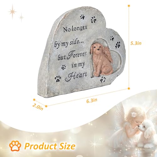 Dog Memorial Stone, Heart-Shaped Pet Grave Marker, 6.3"x5.3" | Pet Dog Grave Markers Headstones, Sympathy Gift for Loss of Dog, Durable Outdoor, Angel Design