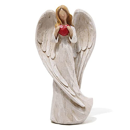 Hodao 8.75inch Resin Praying Angel Sculpture Figurine, with Hear | Exquisitely Carved, Hand-Painted Characters, For Gifts Home Decoration, Praying Commemorating Angel Statue - style: with heart