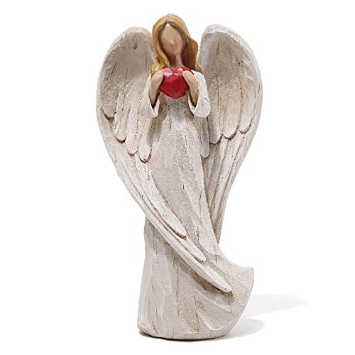 Hodao 8.75inch Resin Praying Angel Sculpture Figurine, with Hear | Exquisitely Carved, Hand-Painted Characters, For Gifts Home Decoration, Praying Commemorating Angel Statue - style: with heart