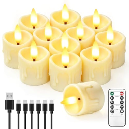 12 Pack Small Rechargeable Flameless Candles with Remote Timer - color: Ivory, size: 12 Pack