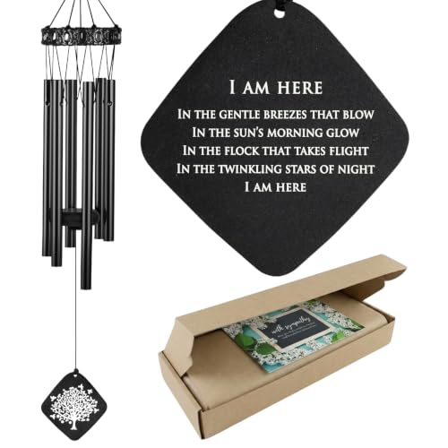Sympathy Wind Chimes for Loss of Loved One – Bereavement Gift, Remembrance Wind Chime for Memorial Garden, Condolence Gift for Loss of Mom, Dad, Husband, Wife, Outdoor Memorial Decor - Black - size: B-Black Tree of life
