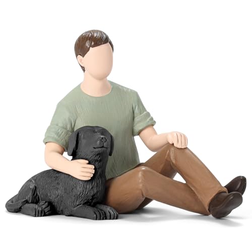 Man with Black Dog Figurine, Boy and Dog Friendship Remembrance Gifts, A Cherished Tribute to Unconditional Pet Love - color: Black Dog