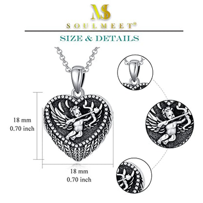 SOULMEET Angel Wing Heart Locket Necklace that Holds Picture Photo Locket Pendant You are My Angel Sterling Silver/Gold - style: D3-Angel cupid locket+photo+text