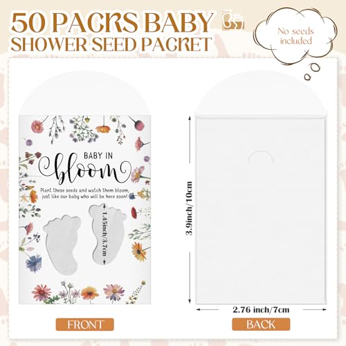 Fumete 50 Pack Baby in Bloom Seedless Packet Favors Footprint Style | Baby in Bloom packets with clear window, Wildflower Seed Packs for baby shower gender reveal party favor - style: Footprint