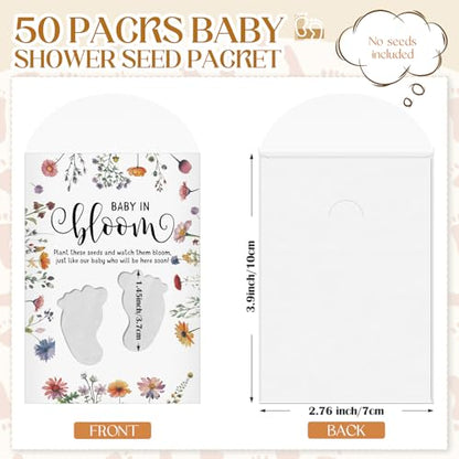 Fumete 50 Pack Baby in Bloom Seedless Packet Favors Footprint Style | Baby in Bloom packets with clear window, Wildflower Seed Packs for baby shower gender reveal party favor - style: Footprint