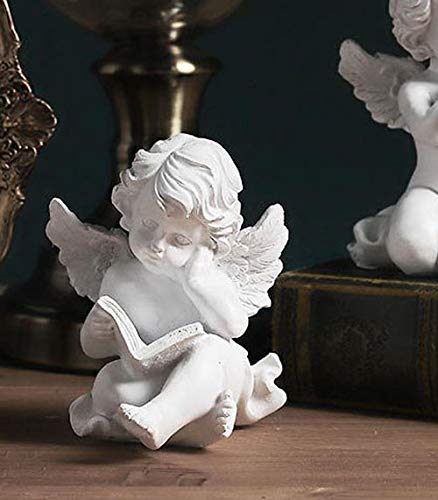 Reading Book Angel Statue with Cherub Wings - Guardian Angel Figurine for Home, Garden or Memorial