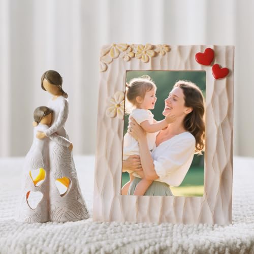 Best Mother Gifts from Daughter Unique Candle Holder Statue | with Flickering LED Light Sentimental Gifts for Mom Resin Mother Daughter Tealight Candle Holders Figurine (Frame for Free) - color: Gifts for Mom Set