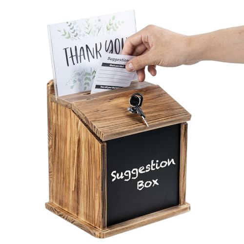 MyGift Tip Jar, Donation Box for Fundraising, Wood Suggestion Box with Lock and Key, Comment Ballot Raffle Box Wall Mountable, Clear Acrylic Sign Holder, Chalkboard Surface | Collection box provides a secure spot for tips, donations, ballots, comments, or