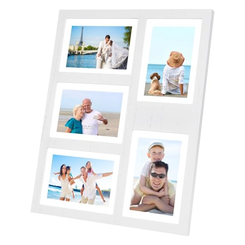 Hand-Painted White Wood Multi Collage Frame, 5 Openings for 4x6 - color: White, size: 5 4X6