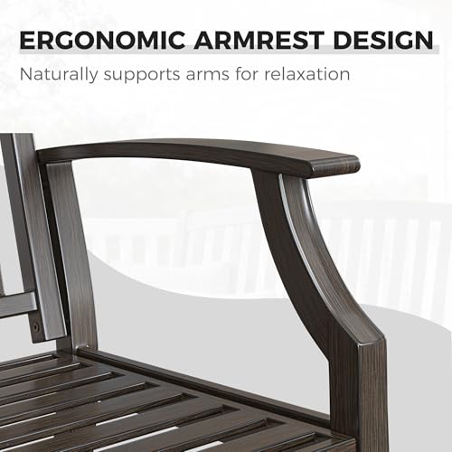 Grand patio 52" Farmhouse Outdoor Bench, Garden Benches with Anti-Rust Aluminum Powder Coated Frame, Faux Wood Grain Finish Frame Patio Bench for Front Porch, Northwoods Brown | Anti-rust Aluminum Frame, Faux wood Grain Finish, for Front Porch, Yard, Park