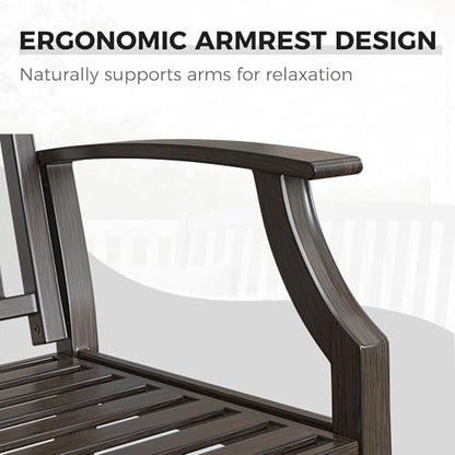 Grand patio 52" Farmhouse Outdoor Bench, Garden Benches with Anti-Rust Aluminum Powder Coated Frame, Faux Wood Grain Finish Frame Patio Bench for Front Porch, Northwoods Brown | Anti-rust Aluminum Frame, Faux wood Grain Finish, for Front Porch, Yard, Park