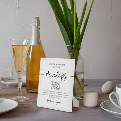 Cant Wait to See What Develops Sign, Wedding Photo Guest Book Wooden Stand Sign 5"X7", Welcome Wedding Guestbook Signs for Reception - color: Develops