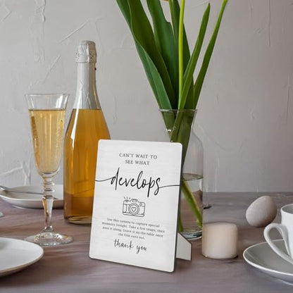 Cant Wait to See What Develops Sign, Wedding Photo Guest Book Wooden Stand Sign 5"X7", Welcome Wedding Guestbook Signs for Reception - color: Develops
