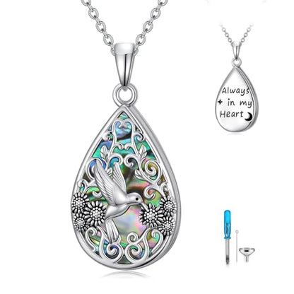 WINNICACA Urn Necklaces for Ashes 925 Sterling Silver Butterfly Hummingbird Dragonfly Teardrop Ash Necklace Cremation Jewelry Urn Pendants for Women Memorial Gifts for Birthday Christmas Funeral - style: 1-Hummingbird Urn Necklace