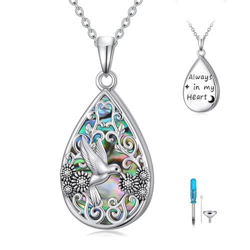 WINNICACA Urn Necklaces for Ashes 925 Sterling Silver Butterfly Hummingbird Dragonfly Teardrop Ash Necklace Cremation Jewelry Urn Pendants for Women Memorial Gifts for Birthday Christmas Funeral - style: 1-Hummingbird Urn Necklace