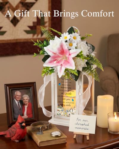 Memorial Lantern with Flower, Sympathy Gift for Loss of Son, Funeral Bereavement Gift in Memory of Son - color: Son/White