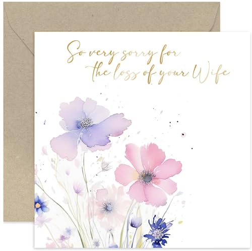 So Very Sorry For The Loss of Your Wife Card - Floral Watercolour Sympathy Condolences Card - Thinking of You, Bereavement, Mourning | Blank Inside