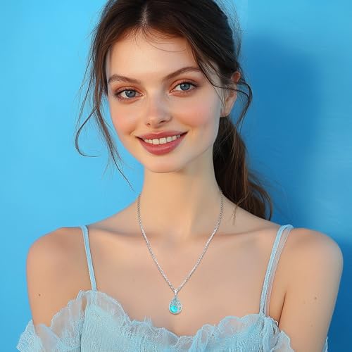 Sterling Silver Tree of Life Necklace for Women Oval Family Tree Necklace Abalone Shell Moonstone Pendant Mother Day Necklace for Mom Tree of Life Jewelry - style: Tree of Life-Turquoise-2