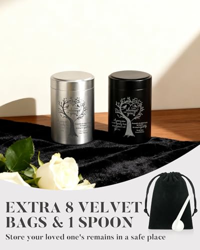 8 Pcs Mini Urns for Human Ashes, Aluminum Keepsake Cremation Urns | Tree of Life engraving, velvet pouches & spoons, sealed screw lid for family ash sharing