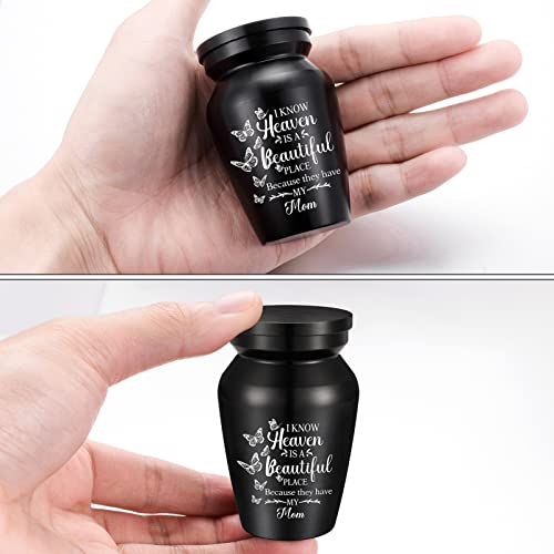 Aluminium Mini Keepsake Urn - Small Cremation Urn for Memorial Ashes - Butterflies - I Know Heaven is A Beautiful Place Because They Have My Mom