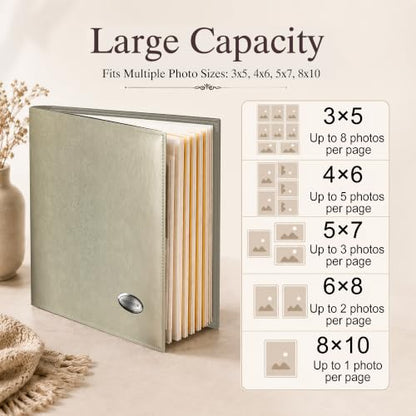 Zoview Self-Adhesive Photo Album, Dust-free, glue free and waterproof Scrapbook Album, Family album, Leather Cover, Hand Made DIY Albums Holds 3x5, 4x6, 5x7, 6x8,8x10 photos (Oatmeal, Large) - color: Oatmeal, size: Large