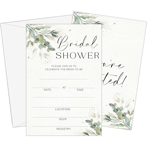 Greenery Bridal Shower Invitations | Set of 25 Botanical Bridal Shower Invites with Envelopes, Spring Wedding Bride to Be Invitations Party Supplies-A14 - style: greenery