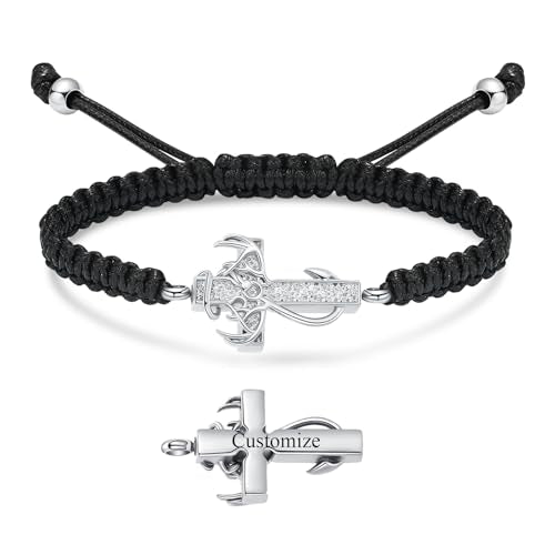 XSMZB Fish Hook Cross Urn Bracelet for Ashes of Loved One Deer Antler Keepsake Ash Bracelets Adjustable Cremation Jewelry Memorial Bangle - color: Customize