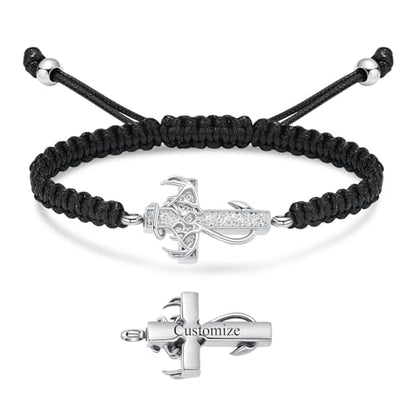 XSMZB Fish Hook Cross Urn Bracelet for Ashes of Loved One Deer Antler Keepsake Ash Bracelets Adjustable Cremation Jewelry Memorial Bangle - color: Customize