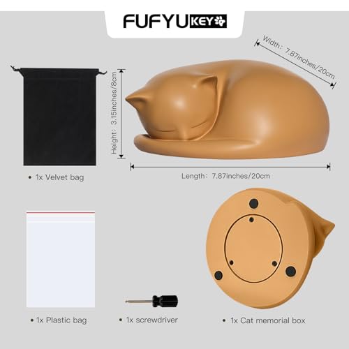Cat Urn, Sleeping Resin Cremation Pet Urns for Cat Ashes, Orange - color: Orange