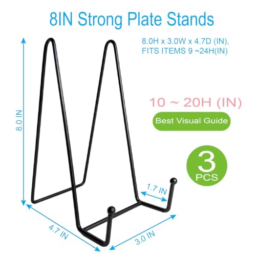 3PCS Iron Plate Stands for Display 8 Inch, Large Metal Frame Holders Easel | Solid Black Iron Easel Holder, Perfect for Decorative Plate, Book, Photo Easel - size: 3PCS 8IN