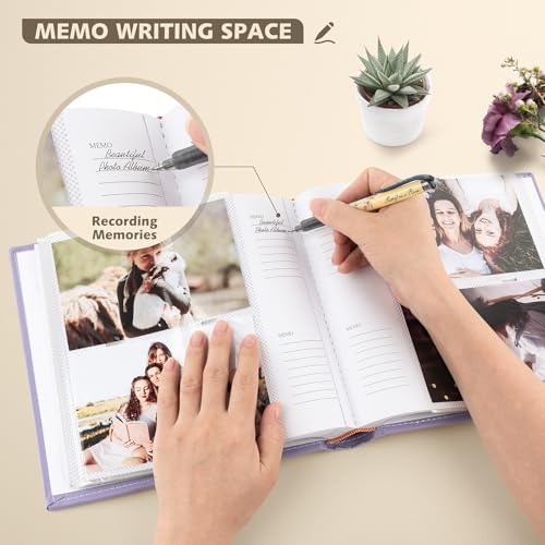 Photo Album Hold 200 4x6 Photos with Front Window for DIY (Purple) | Memo Writing Space,Suede Faux Leather Picture Albums, Picture Book 200 Pockets Fits 4x6 Photo, Travel Wedding Memories - color: Purple