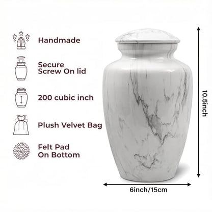 White Marble Finish Urn for Ashes Adult Male Female - size: Large,White Marble Finish