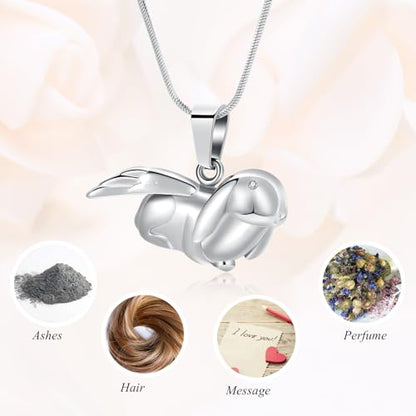 Bunny Rabbit Urn Pendant Necklace - Stainless Steel Cremation Ashes Jewelry for Pets Keepsake Memorial Ashes Locket - color: Silver-A