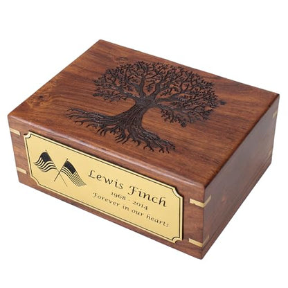 Personalized Cremation Urn for Human & Pet Ashes, Tree of Life Wooden Memorial Urns Box for Adults, Male/Female, Funeral Burial Urn, Custom Sizes S - XL (40–250 lbs Capacity) - Handmade Wood Urns