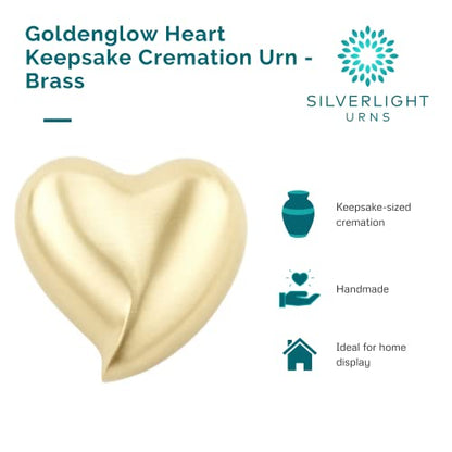 Goldenglow Heart Keepsake Cremation Urn for Ashes, Brass, Gold Urn, Keepsake Sized Cremation Urn, 3 Inches Wide - color: Goldenglow Heart