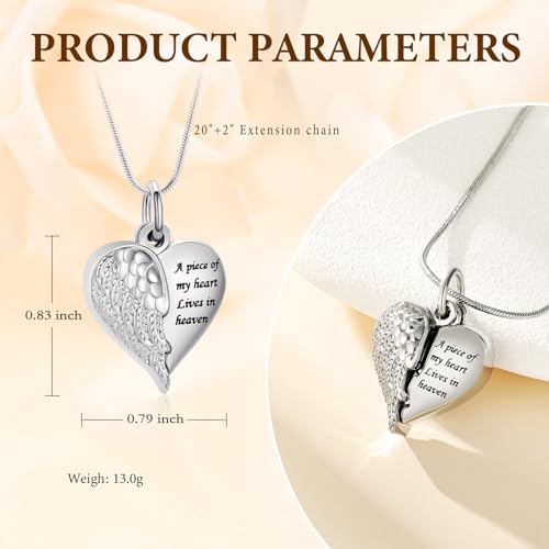 Cremation Jewelry Heart Urn Necklace for Human Ashes for Women Men A Piece of My Heart Lives in Heaven Memorial Ashes Keepsake Pendant - color: Silver-Mom