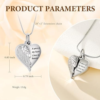 Cremation Jewelry Heart Urn Necklace for Human Ashes for Women Men A Piece of My Heart Lives in Heaven Memorial Ashes Keepsake Pendant - color: Silver-Son