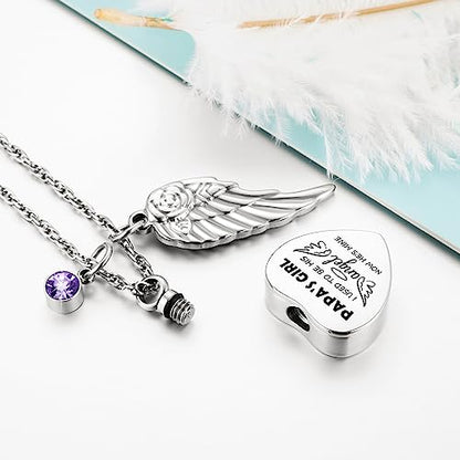 Dletay Heart Urn Necklace for Human Ashes Cremation Jewelry with 12 Birthstones Cremation Necklace for Ashes - style: Papa