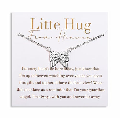 GINAZL Angel Wings Memorial Necklace Sympathy Gifts for Loss of Loved One Bereavement Gift Memorial Gifts for Loss of Dad Mom - style: Little Hug