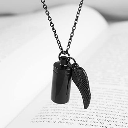 STWTR Stainless Steel Cylindrical Souvenir Capsule Pill Pendant Necklace, Cremated Ashes Pill Container Necklace - color: Black-A